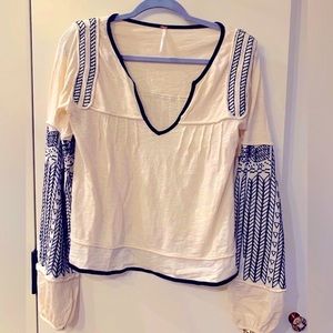 Free People Boho Embroidery Balloon Sleeves Top XS